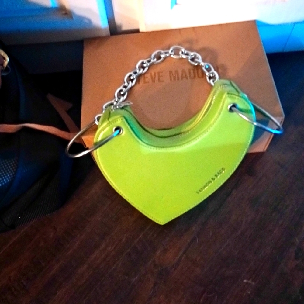 Neon Apple Green Heart Shaped Bag with Chain Handle